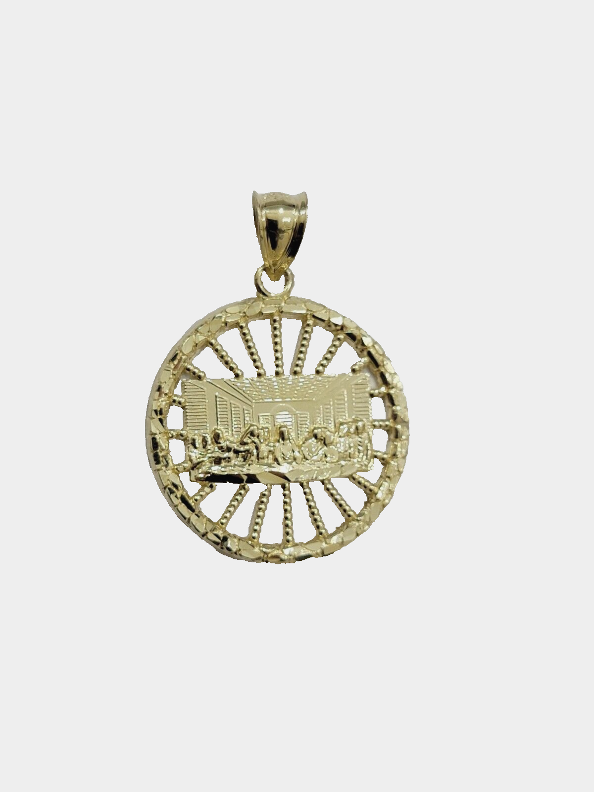 Real 10k Yellow Last Supper Circle Charm 1 Inch Pendant 10kt Necklace SALE 10kt