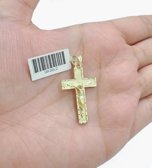 Real 10k Gold Jesus Cross Charm Pendant 10KT Yellow Gold For Chain & Necklace