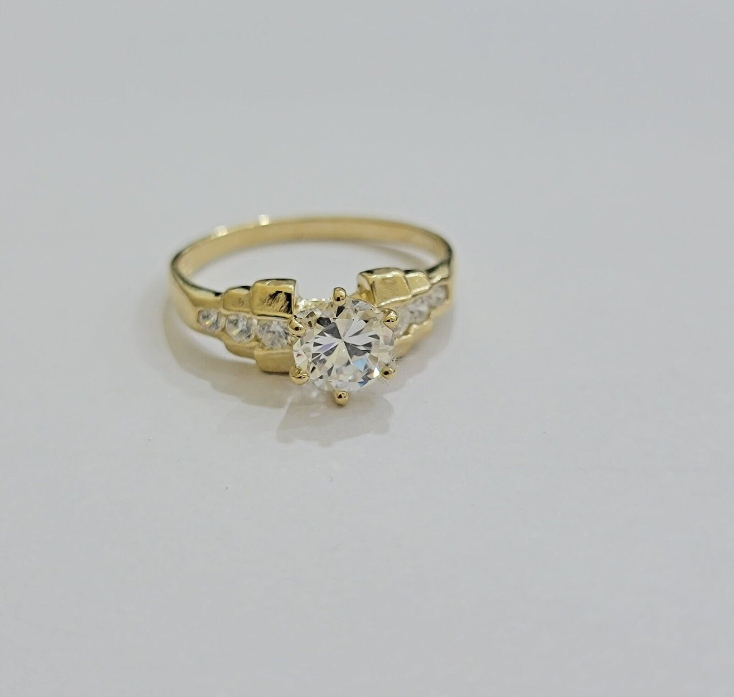 Real 10k Yellow Gold Ladies Ring Wedding  Engagement Band 10kt Gold & Solitaire