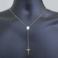 Real 14k Yellow Gold 2mm Rosary Chain 18" inch Necklace And Jesus cross Pendant