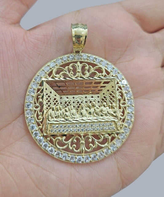 Real 10kt Yellow Gold Circular Last Supper Pendant Charm 3D style