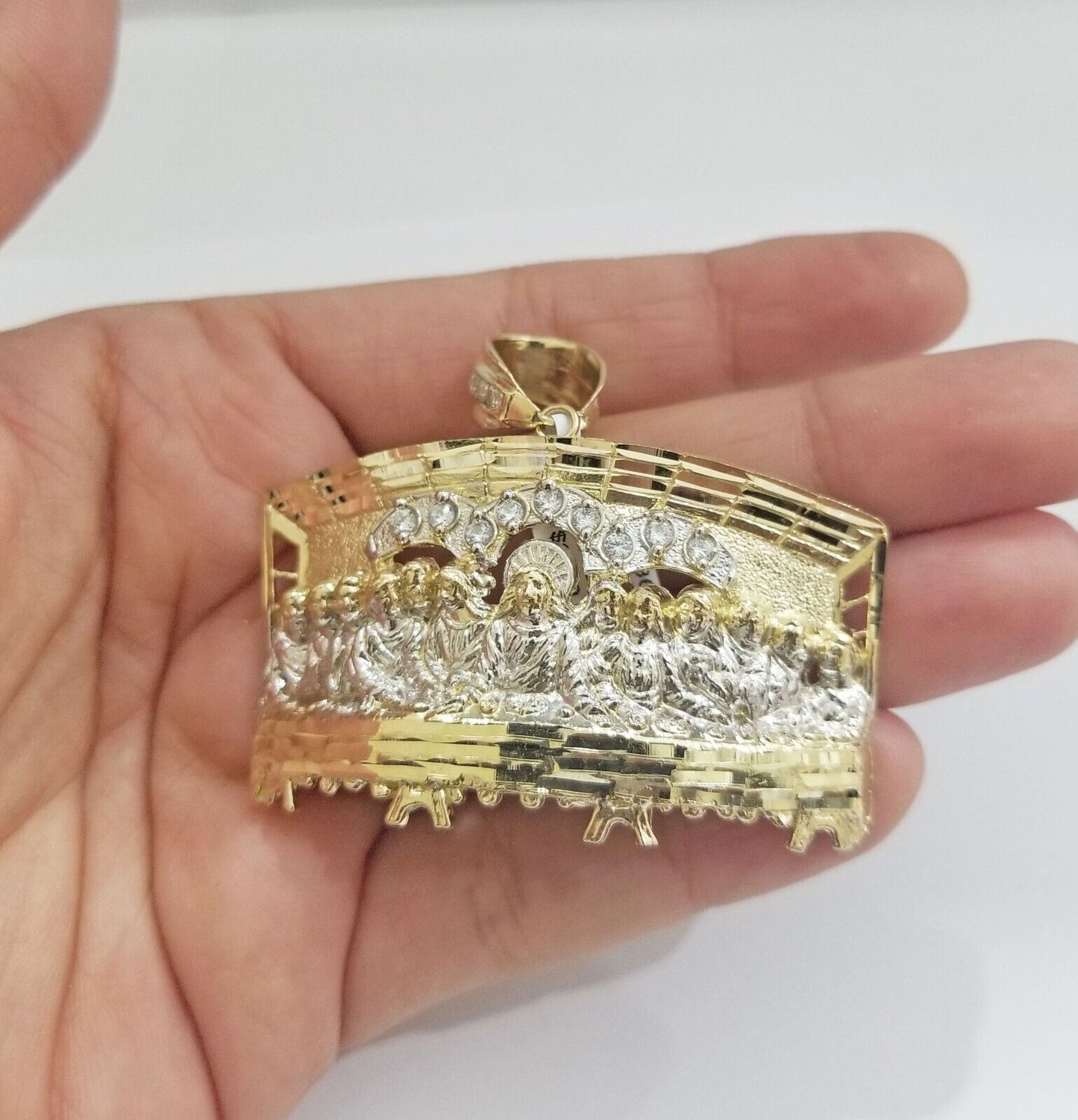 Real 10kt yellow gold Last Supper pendant charm 3D style