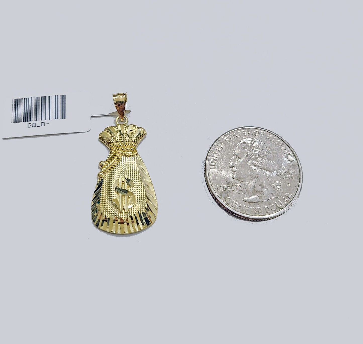 Real 10k Yellow Gold  Money Bag Charm 1'' inches  Pendant 10kt for Chain