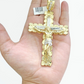 Real 10k Gold Jesus Cross Charm Pendant 3.5'' Inch 10KT  Yellow Gold
