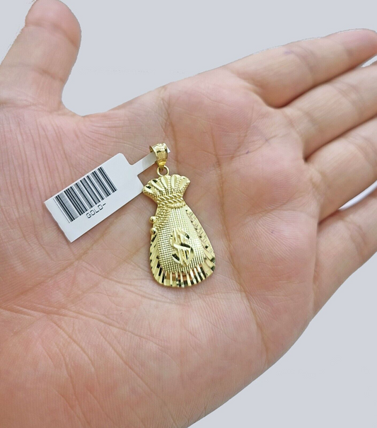 Real 10k Yellow Gold  Money Bag Charm 1'' inches  Pendant 10kt for Chain