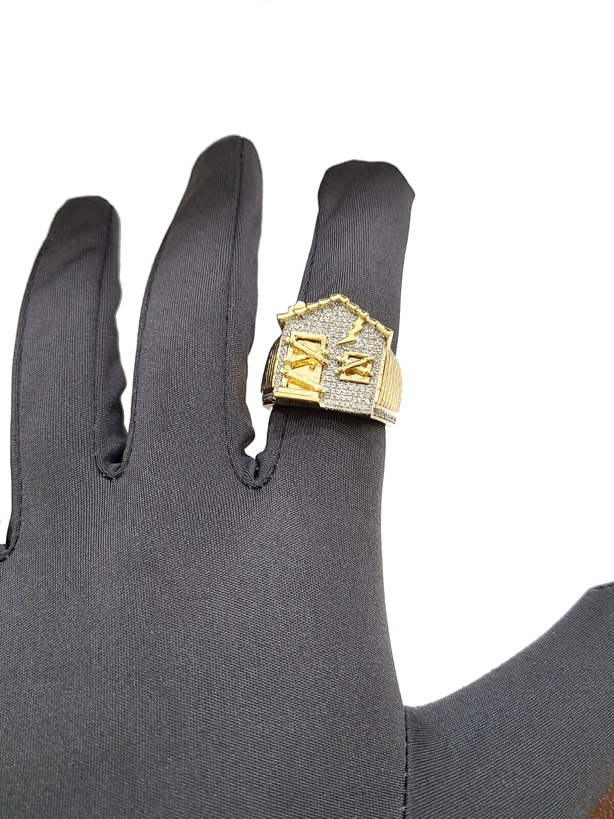 Real 10k Yellow Gold Diamond Trap House Ring Band 0.55CT Diamonds 10kt Size 10