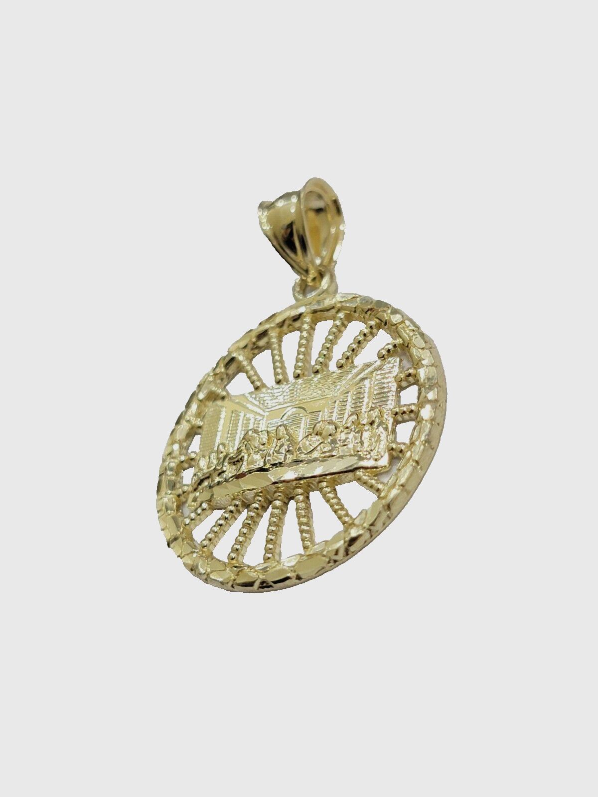 Real 10k Yellow Last Supper Circle Charm 1 Inch Pendant 10kt Necklace SALE 10kt