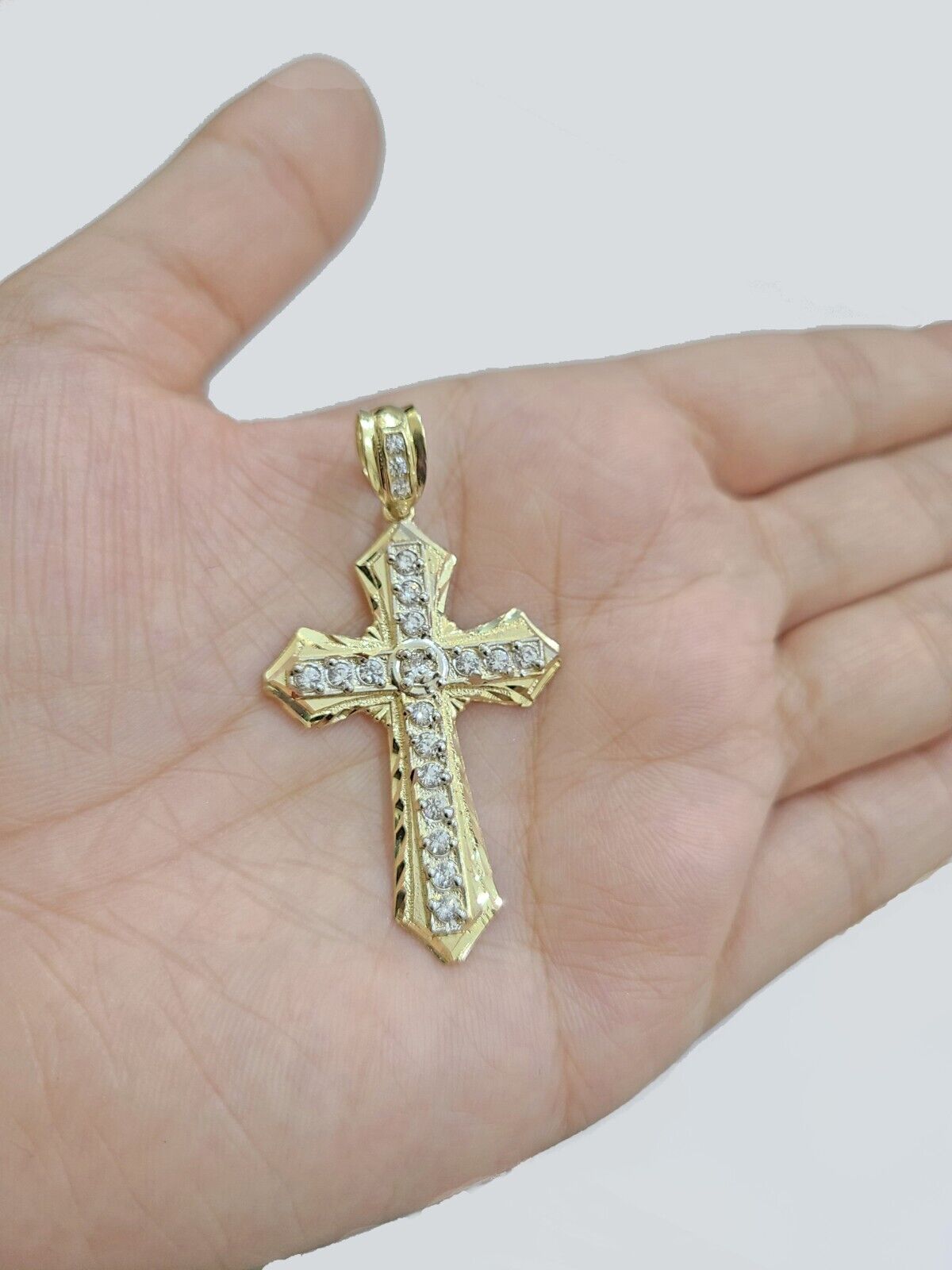 Real 10k Yellow Gold Miami Cuban Chain 5mm 22" inch Necklace Jesus Cross Charm