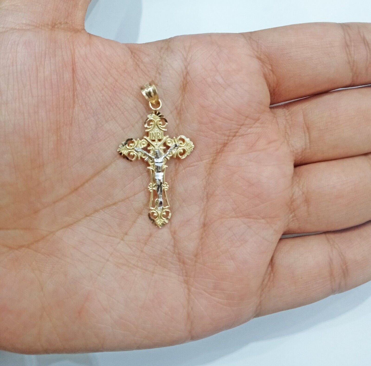 Real 10k Yellow Gold Jesus Crucifix Cross Charm Pendant Men Women 10kt Gold