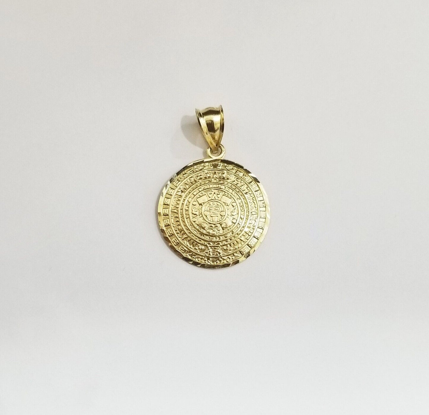 Real 10k Gold Mayan Calendar Circular Charm Pendant 10kt Yellow Gold