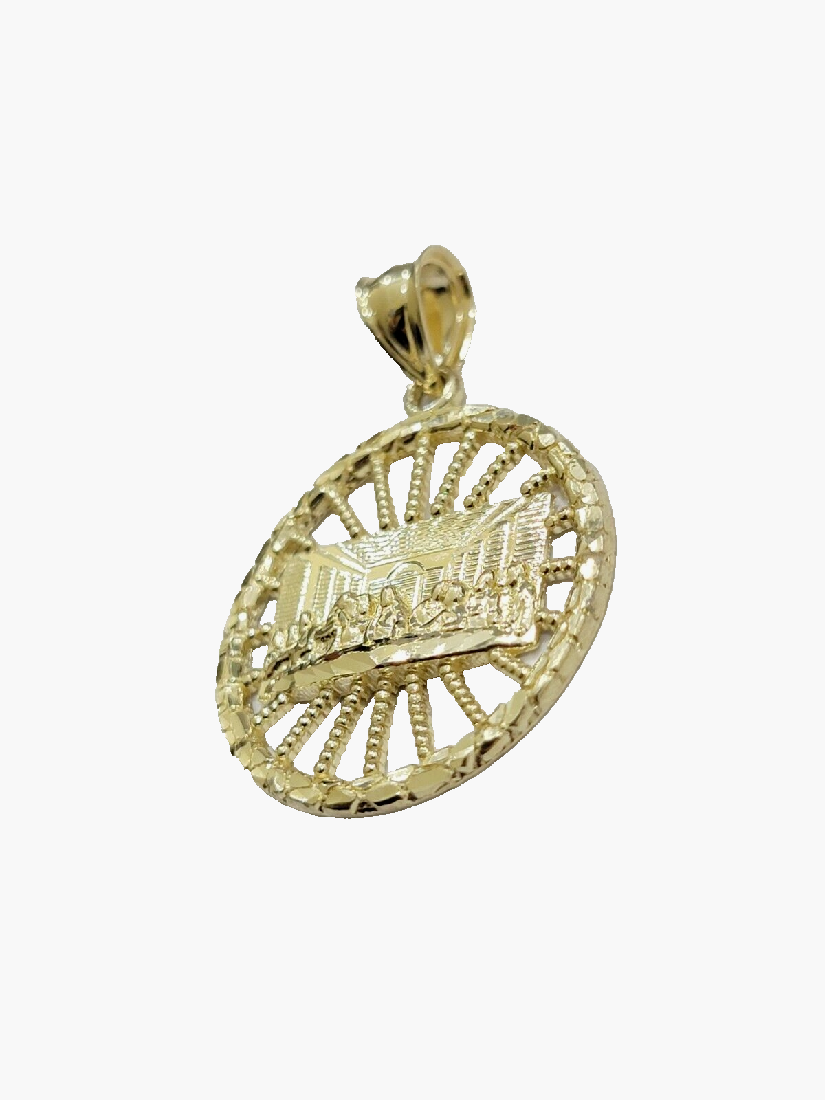 10k Yellow Gold chain Charm Pendant set Miami Cuban 4mm 24 Inch & Last supper