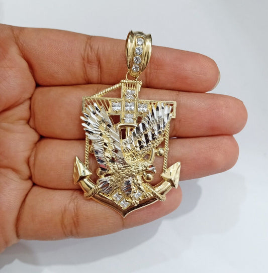 Real 14k Yellow Gold Eagle Anchor Charm Pendant 14kt Gold