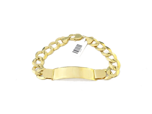 Real 10kt Yellow Gold Cuban Link ID Bracelet Unisex 9'' 13mm Unisex