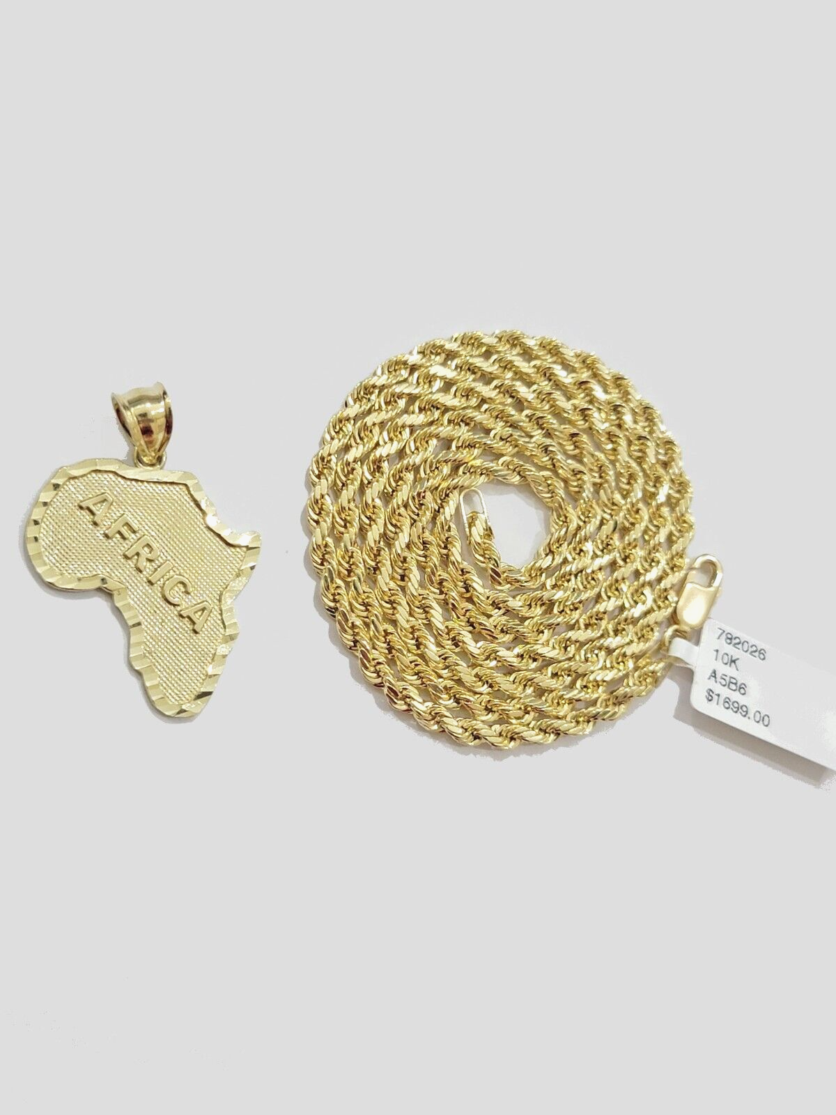 10k Yellow Gold Africa Map Charm Rope Chain Pendant 22 Inch Necklace SALE 10kt
