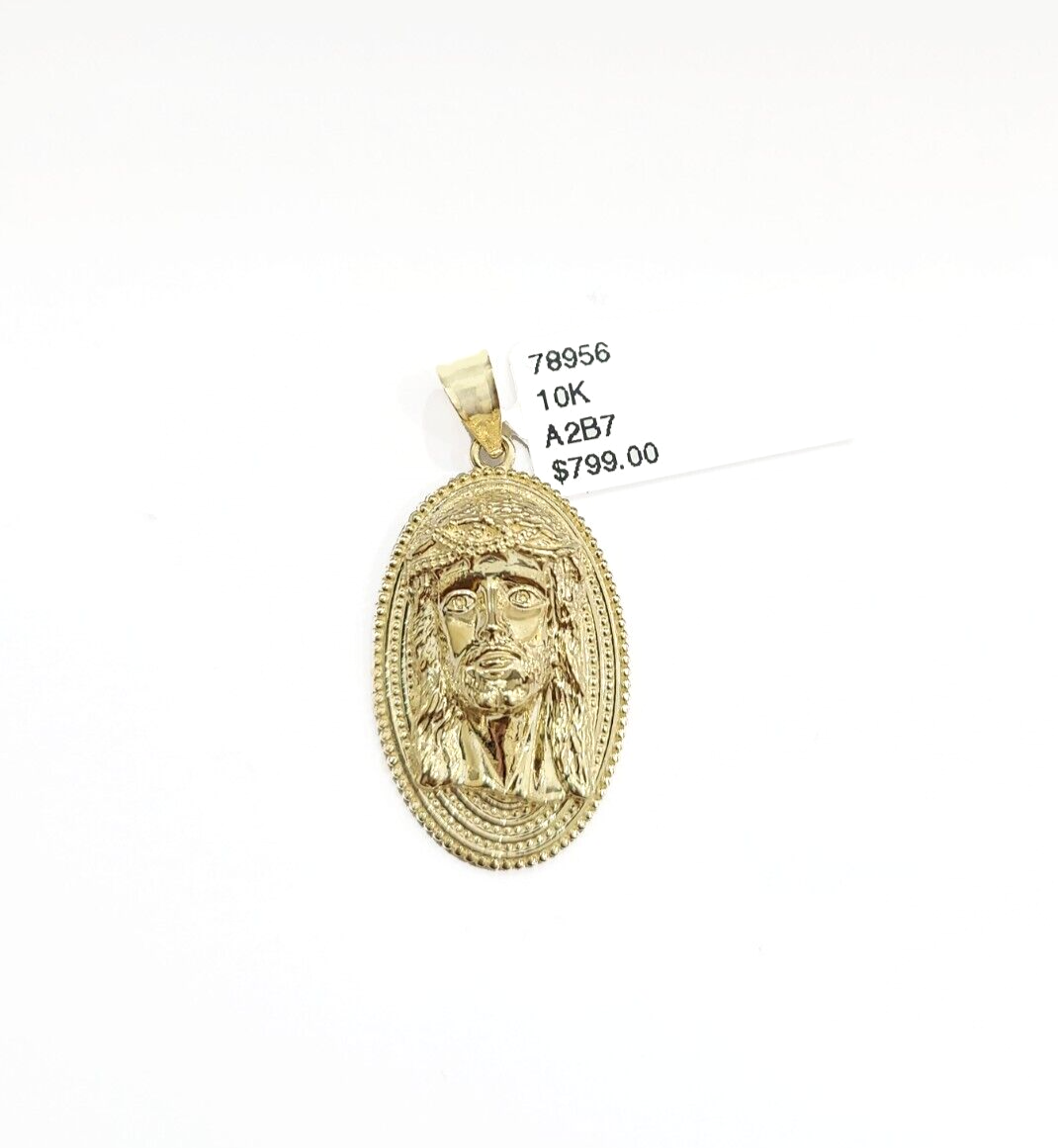 10k Gold Circular Jesus Head Charm Rope Chain Necklace 3mm 26'' Set Pendant 10kt