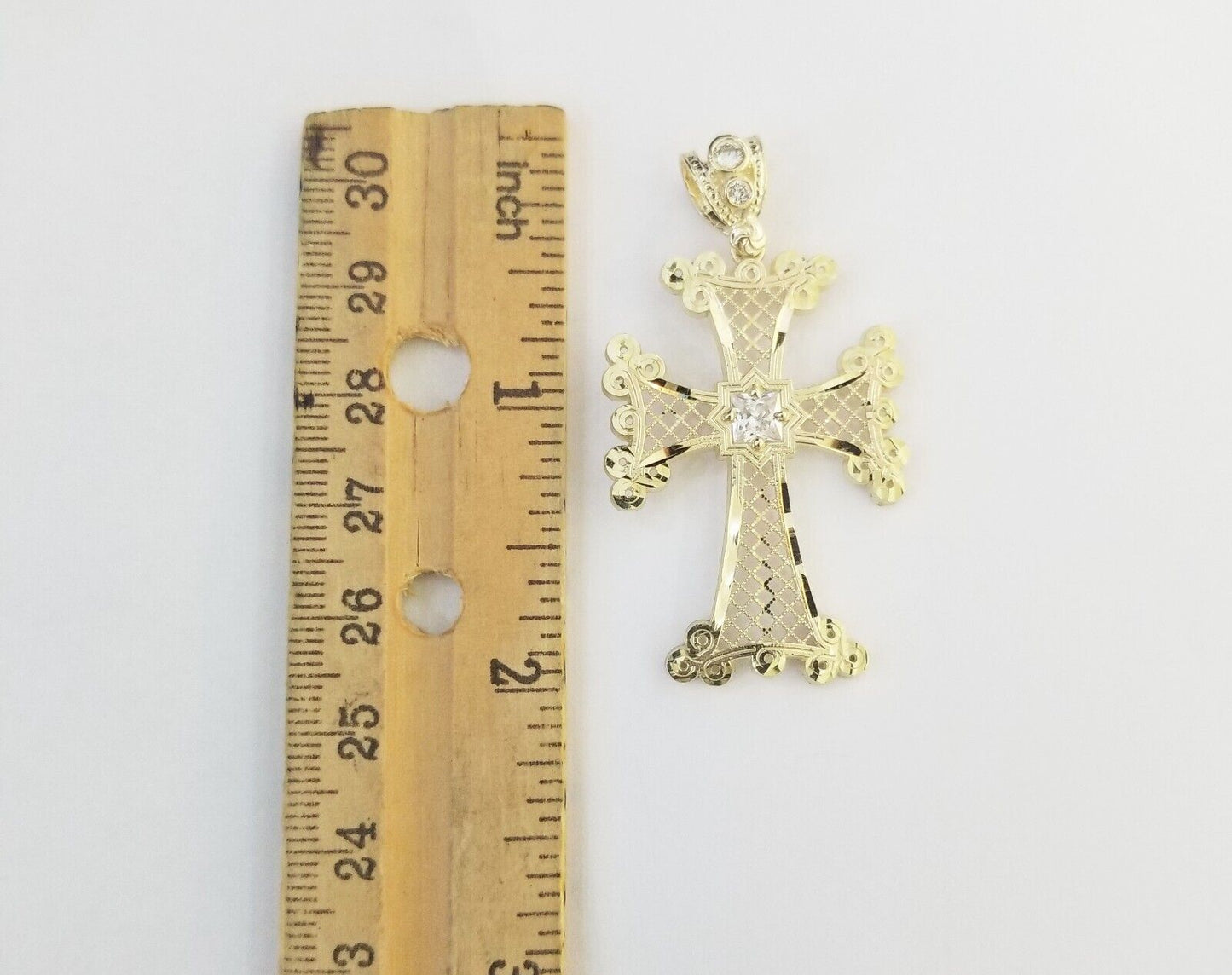 Real 10k Gold Charm Pendant Cross Diamond Cut 10kt Yellow Gold Men Women Unique