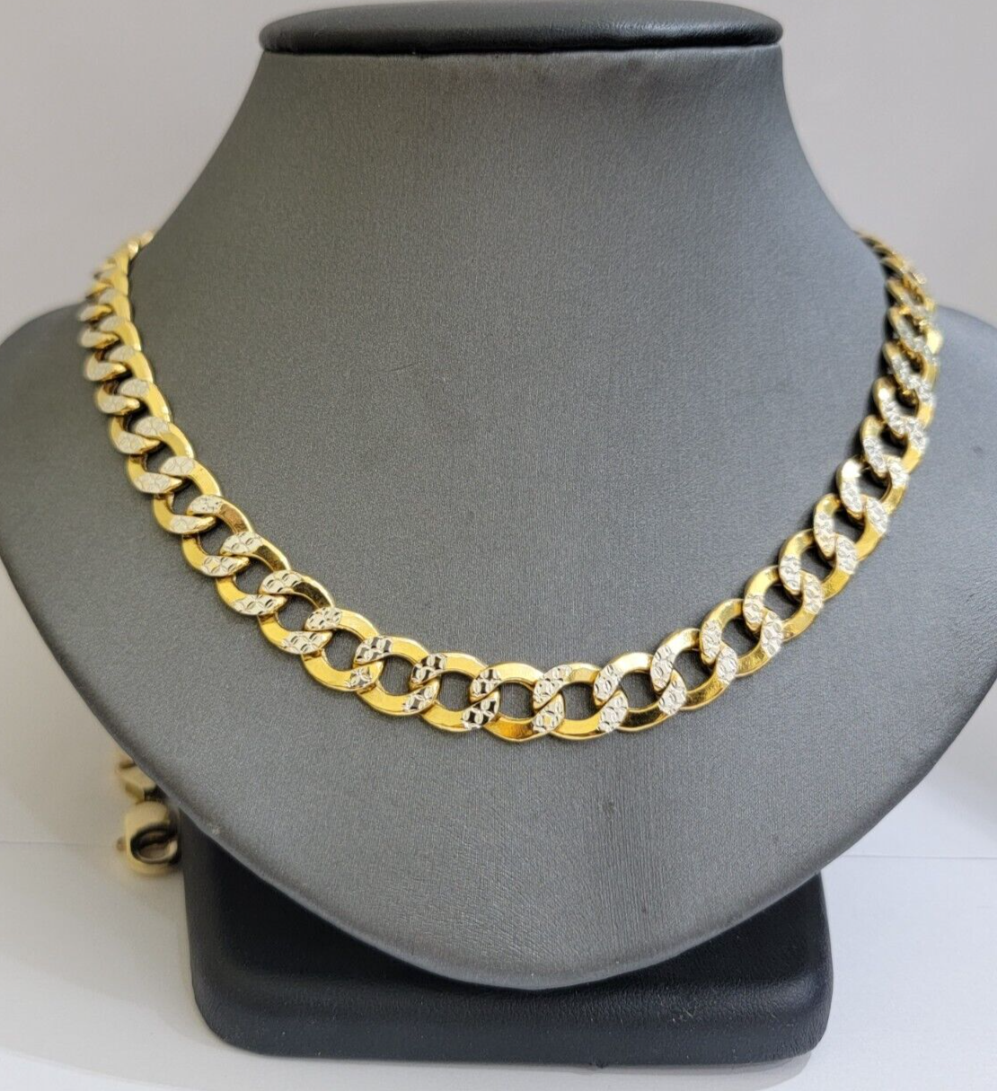 Real 10k Yellow Gold Chain Curb Link Necklace 10mm 28 Inch Diamond Cut Two-tone