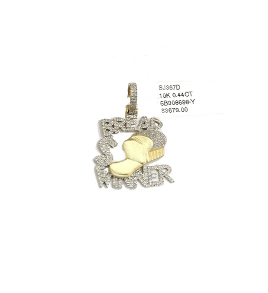 Real 10k Yellow Gold Bread Winner Diamond 0.44CT Charm Pendant 10kt for Chain