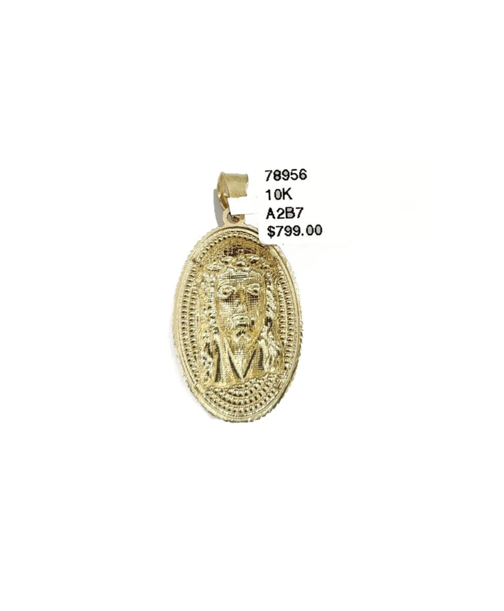 Real 10k Gold Jesus Head Circular Charm Pendant 10KT Yellow Gold