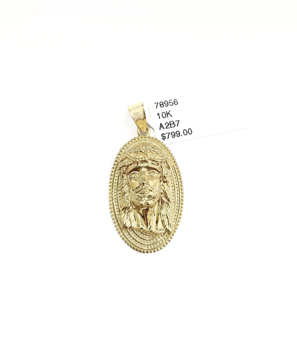 Real 10k Gold Jesus Head Circular Charm Pendant 10KT Yellow Gold