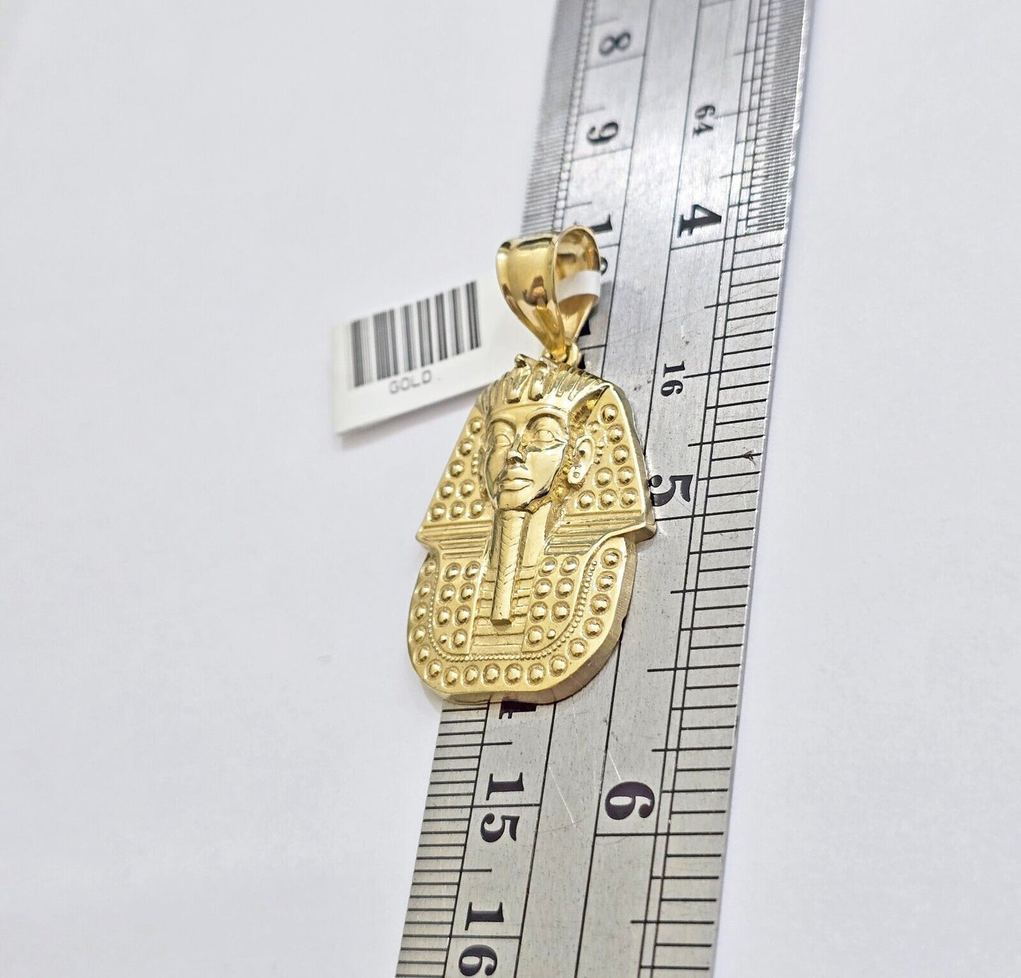 10k Yellow Gold Pendant Pharoah Head Charm Egyptian REAL 10kt For Mens Chain