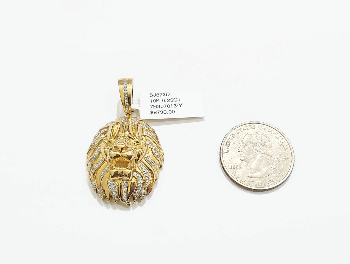 Real 10kt Yellow Gold Lion Head Pendant Diamond Charm for Necklace and Chain