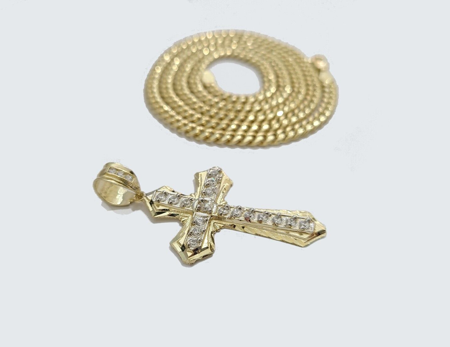 Real 10k Yellow Gold Miami Cuban Chain 5mm 22" inch Necklace Jesus Cross Charm