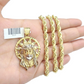 10k Gold Circular Jesus Star Head Charm Rope Chain Necklace 6mm 30'' Set Pendant