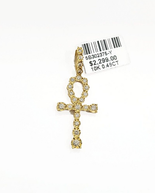 Real 10k Yellow Gold Cross Diamond Charm 0.49CT Pendant 1.5'' inch Genuine 10kt