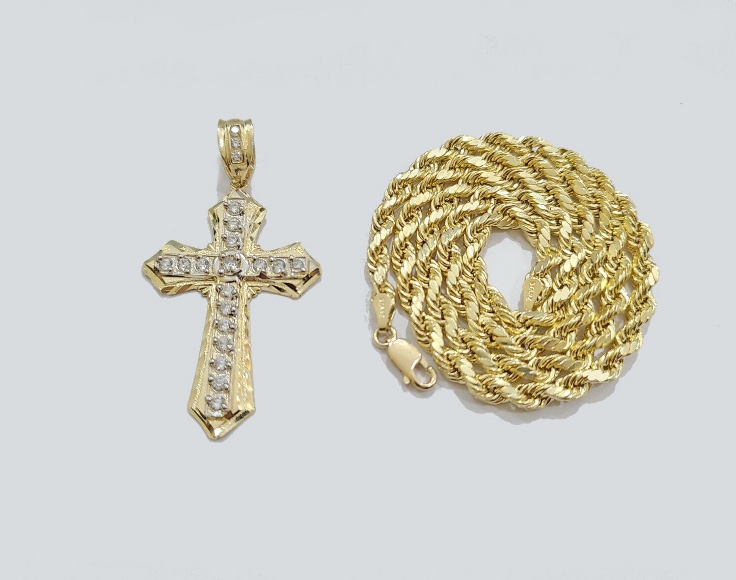 Real 10k Yellow Gold Cross Charm Rope Chain Necklace 4mm 26'' Pendant 10kt Jesus