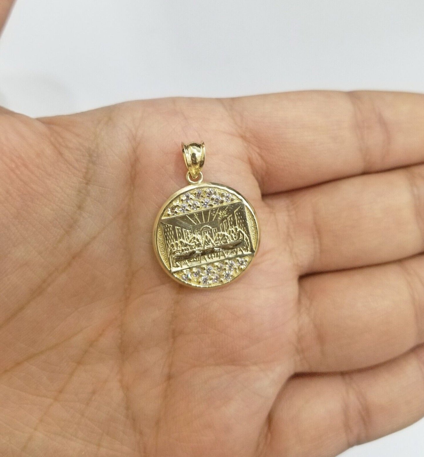 Real 10k Gold Last Supper Charm Circular Pendant 10kt Yellow Gold Men Women