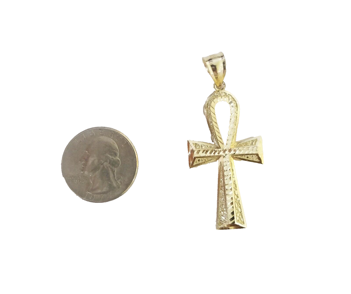 14k Yellow Gold Ankh Cross Charm Pendant 2''Diamond Cut 14kt Necklace Chain SALE