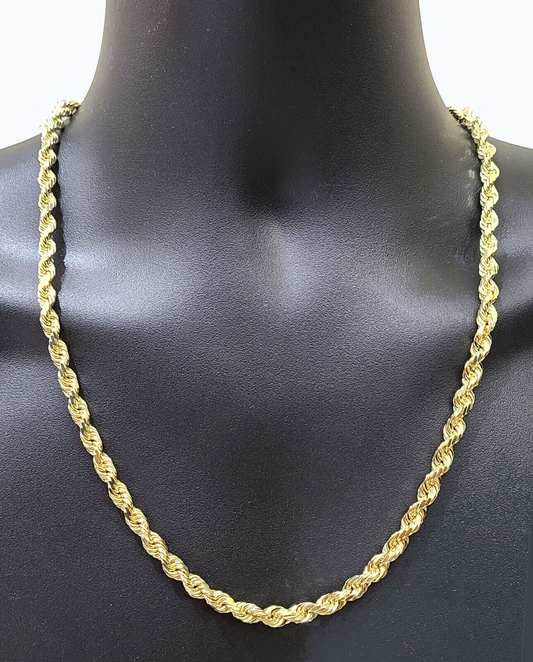 Real 10k Solid Yellow Gold Necklace Rope Chain 6mm 24" inch 10kt Unisex Chain