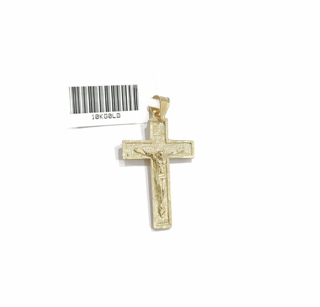 Real 10k Yellow Gold Jesus Cross Charm Rope Chain Necklace 3mm 20'' Pendant 10kt