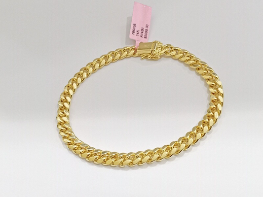 14k Yellow Gold Miami Cuban Link Bracelet 9 inch 7mm Real Mens & Ladies Box Lock