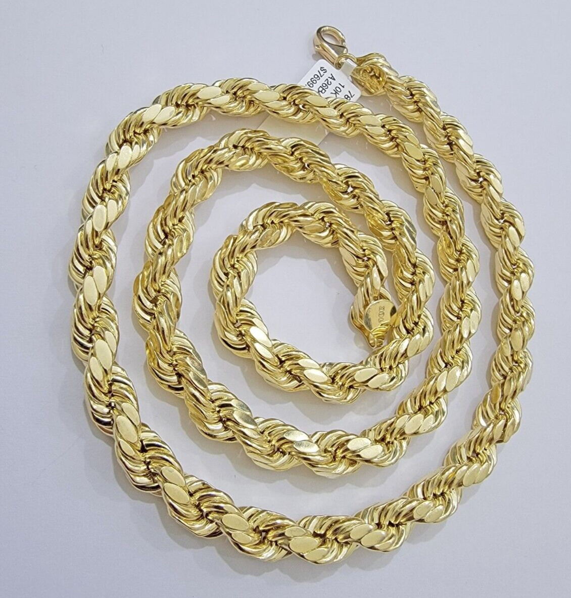 10k Yellow Gold Rope Chain Necklace 26 Inch 8mm Diamond Cuts Men's REAL 10KT