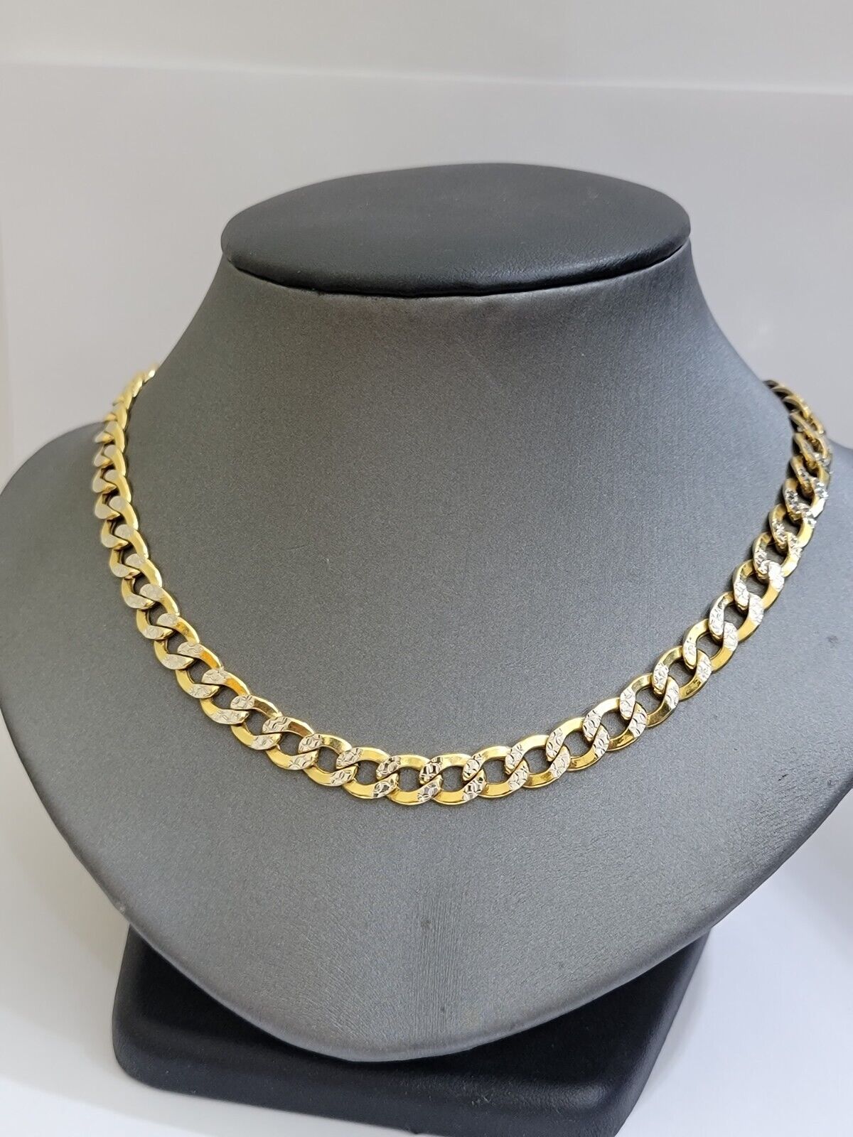 Real 10k Yellow Gold Chain Curb Link Necklace 8mm 22 Inch Diamond Cut Two-tone