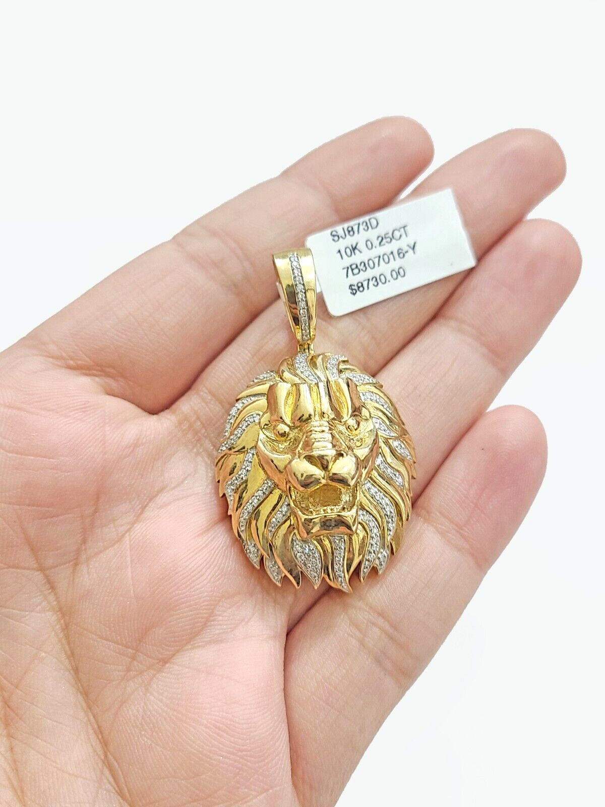 Real 10kt Yellow Gold Lion Head Pendant Diamond Charm for Necklace and Chain