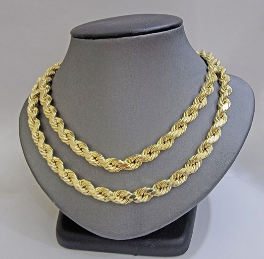 10k Yellow Gold Rope Chain Necklace 28 Inch 8mm Diamond Cuts Men's REAL 10KT