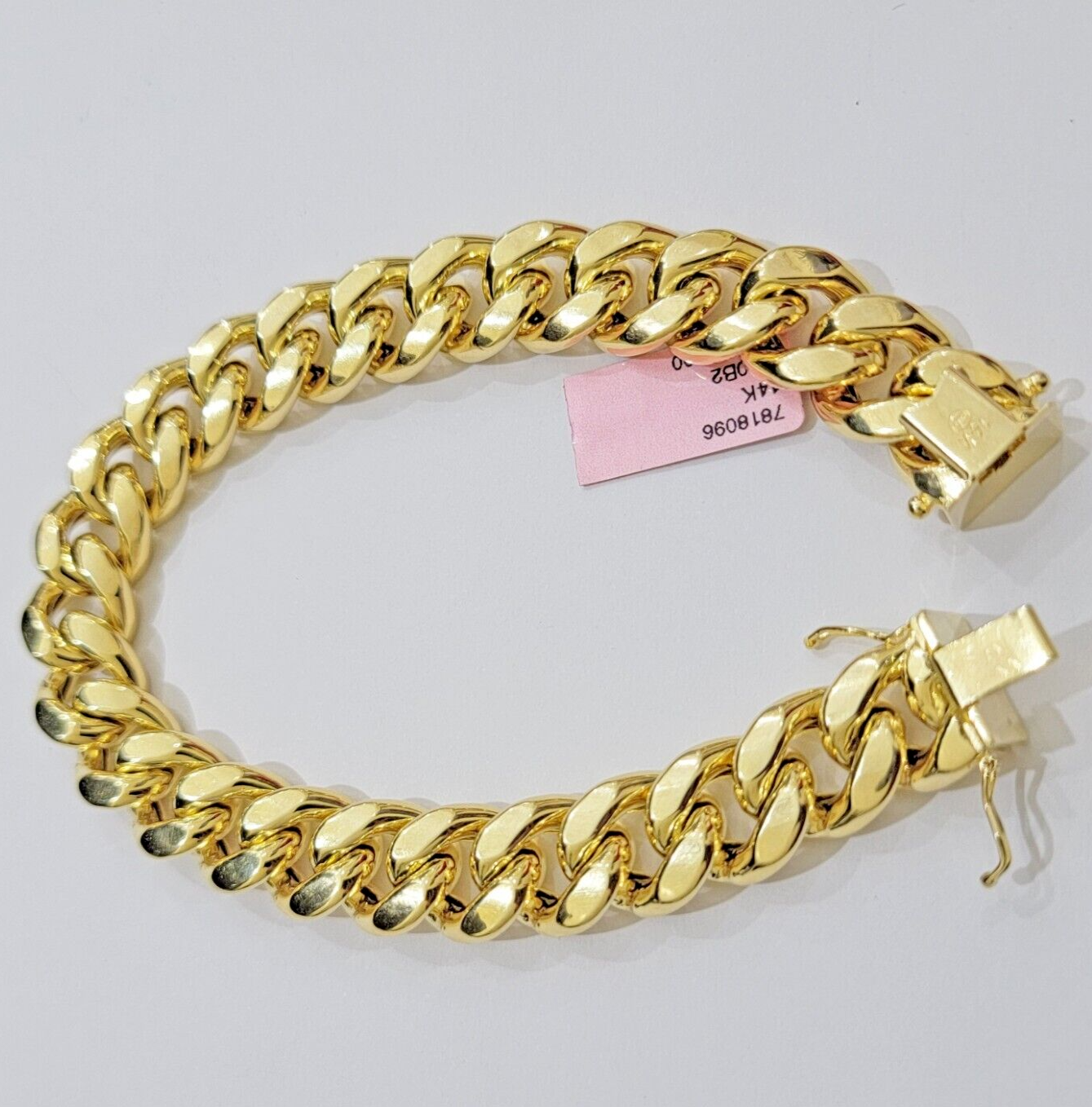 13mm 14k Yellow Gold Bracelet 8 Inch Miami Cuban Link Box Clasp Men's REAL 14kt