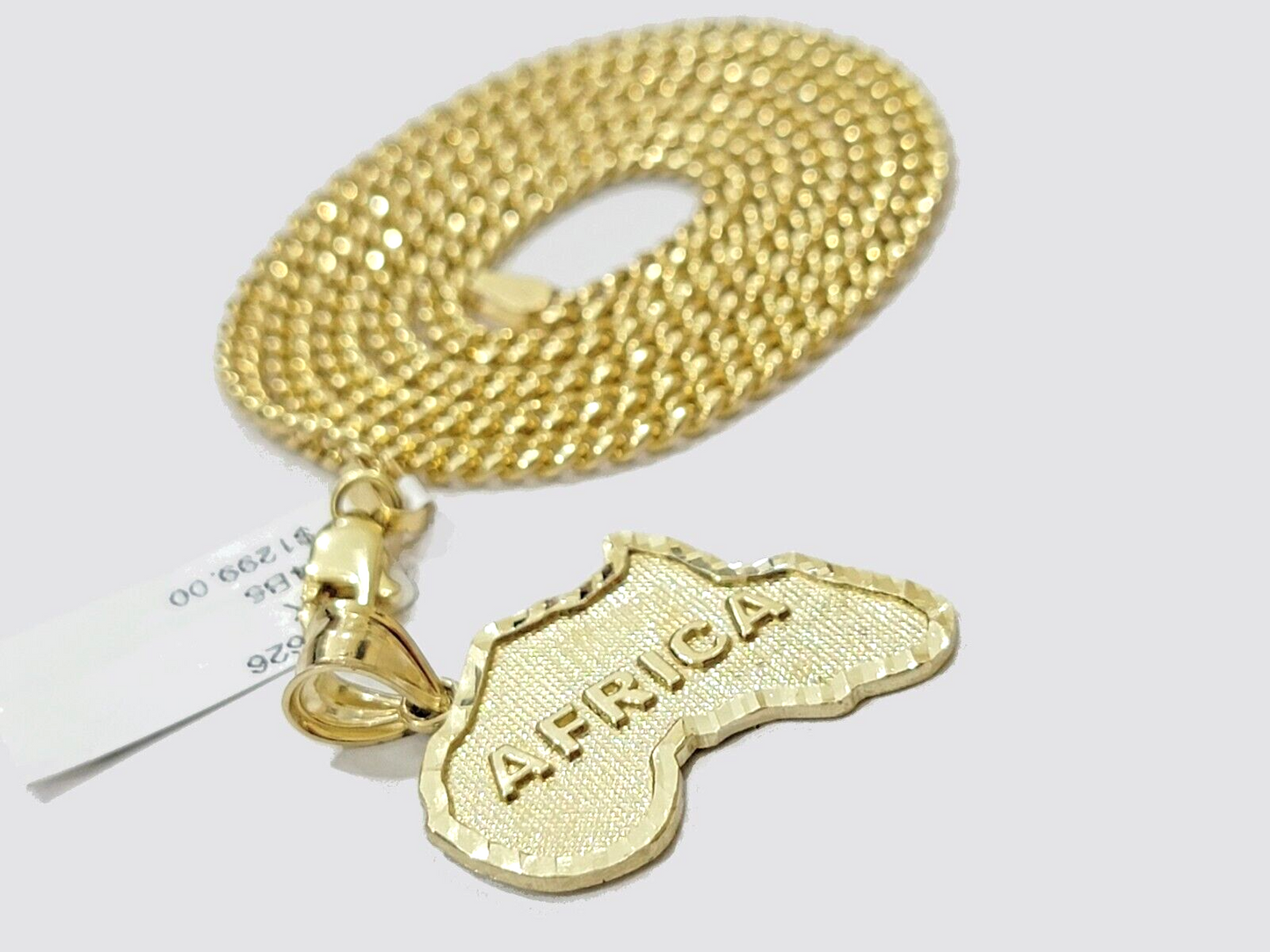 10k Yellow Gold Africa Map Miami Cuban Chain Charm Pendant 18 Inch Necklace SALE
