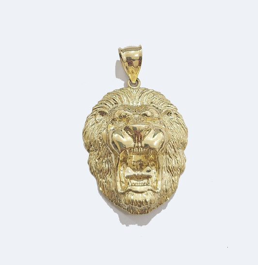 Real 10kt Yellow Gold Lion Head Pendant charm 1.5" for Necklace and chain Mens