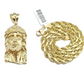 10k Gold Jesus Head Charm Rope Chain Necklace 6mm 30'' Set & Pendant 10kt REAL