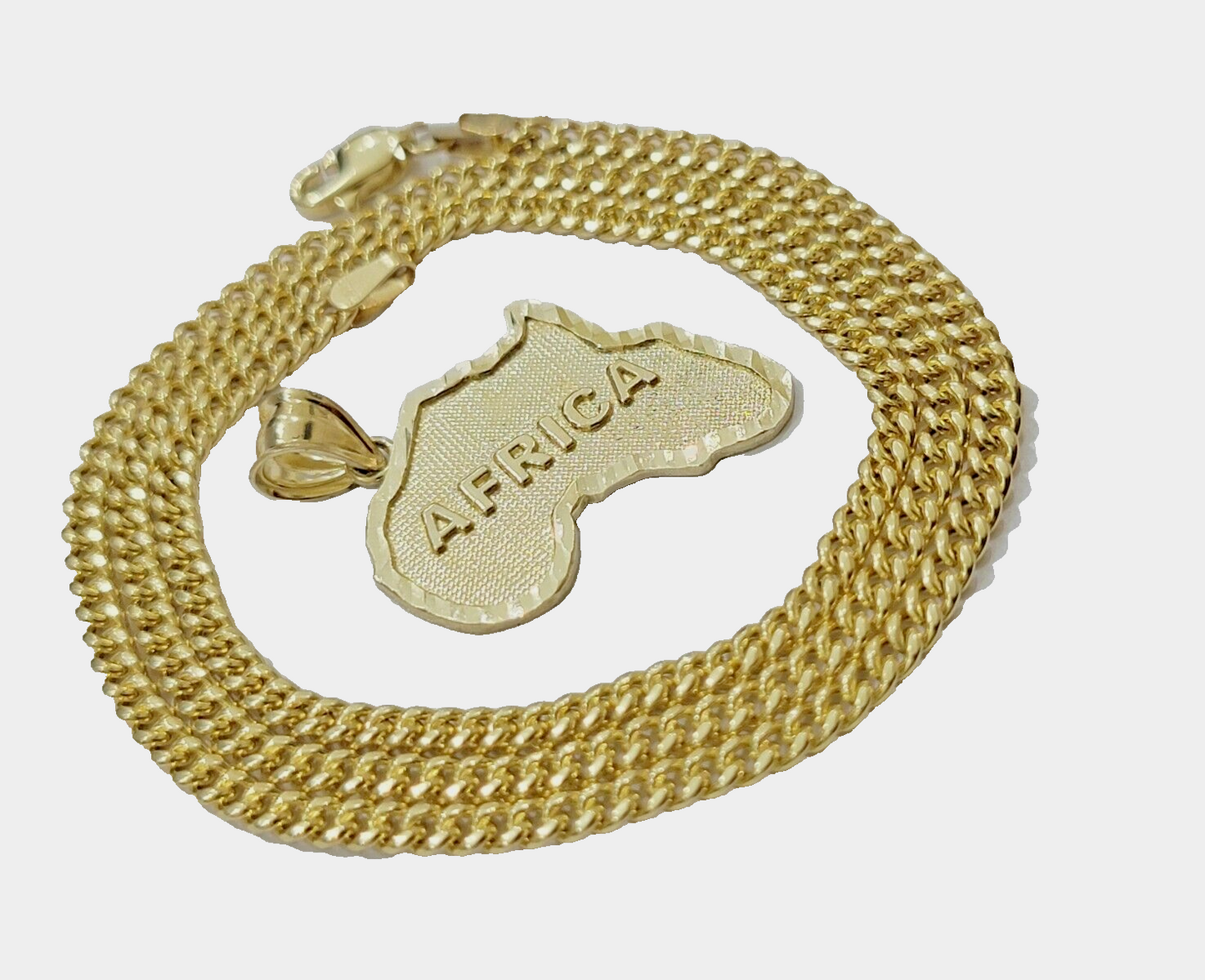 10k Yellow Gold Africa Map Miami Cuban Chain Charm Pendant 18 Inch Necklace SALE
