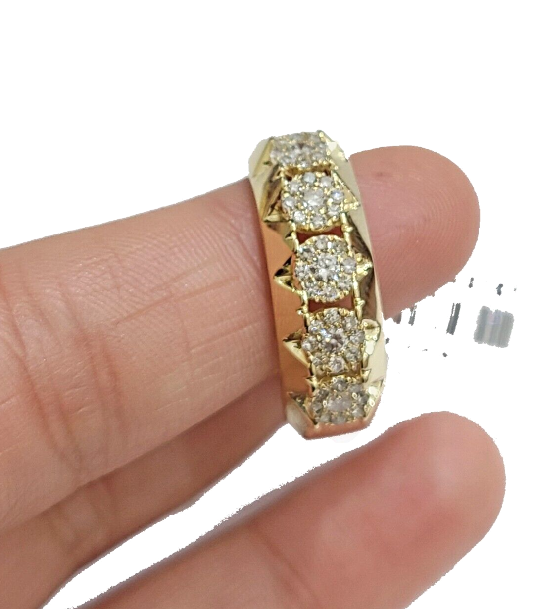 Real Diamond Mens Ring 14k Real Gold Band 14kt Yellow Gold 10" Genuine Diamonds