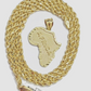 10k Yellow Gold Africa Map Charm Rope Chain 18 Inch Necklace Pendant SET SALE
