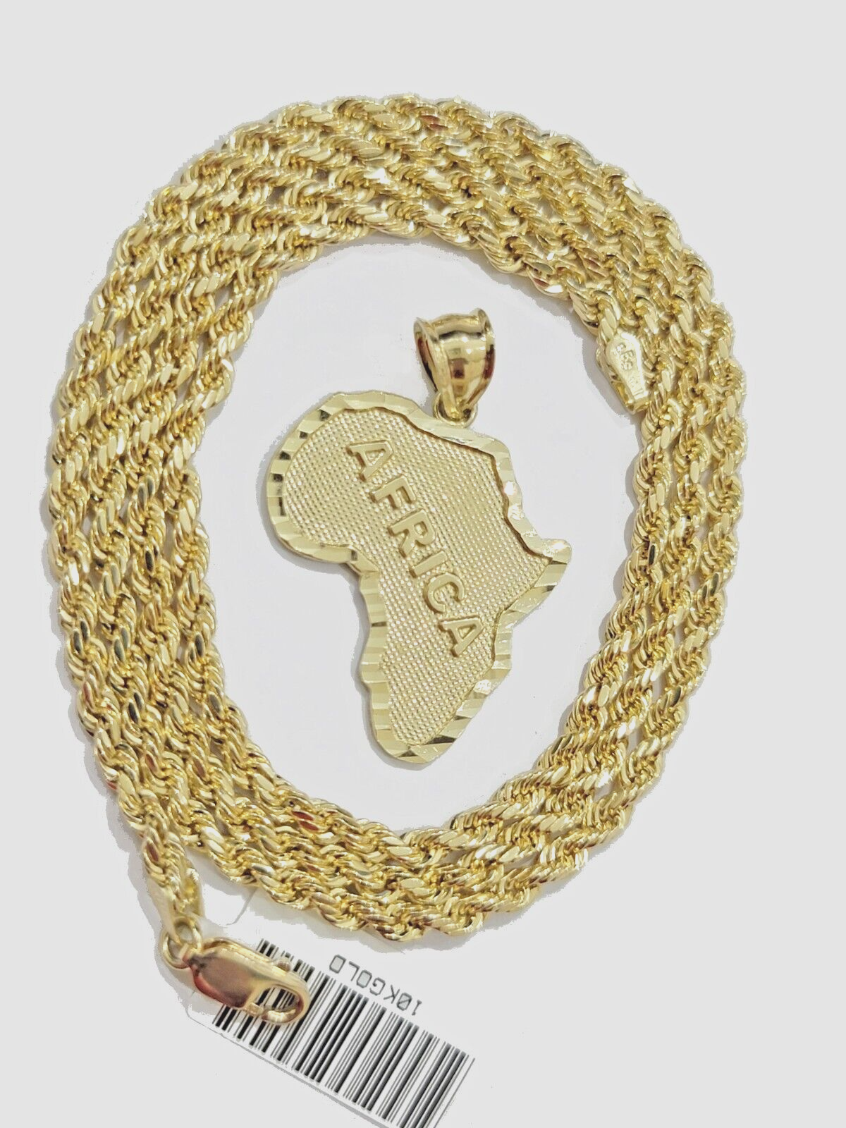 10k Yellow Gold Africa Map Charm Rope Chain 18 Inch Necklace Pendant SET SALE
