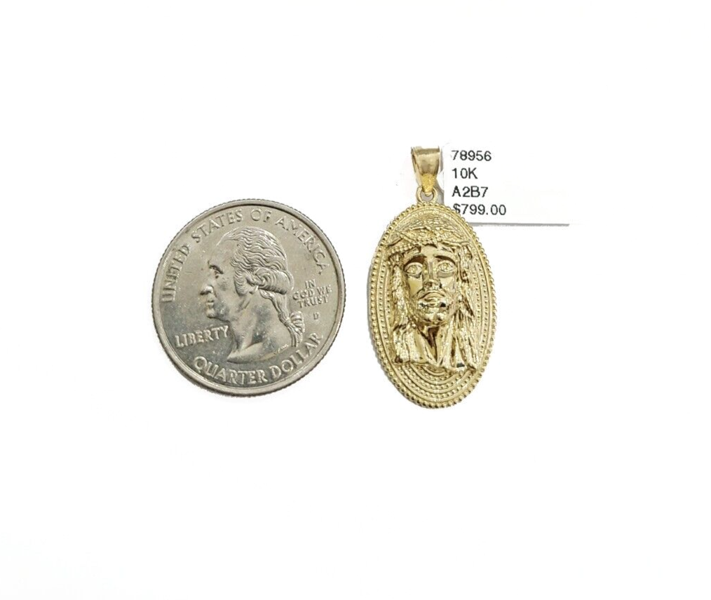 Real 10k Gold Jesus Head Circular Charm Pendant 10KT Yellow Gold