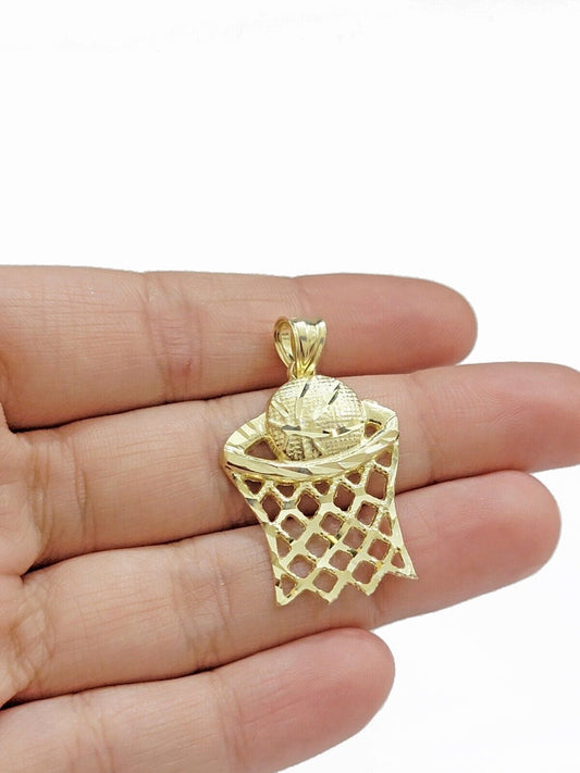 10k Yellow Gold Basketball Net Charm Pendant 1'' Inch Diamond Cut SALE Real 10kt
