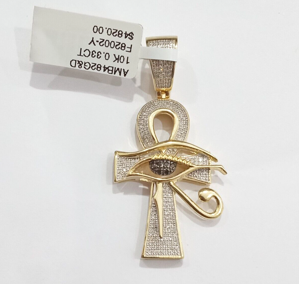 Evil Eye Charm Pendant Real 10K Yellow Gold Genuine Natural Diamond Ankh Cross